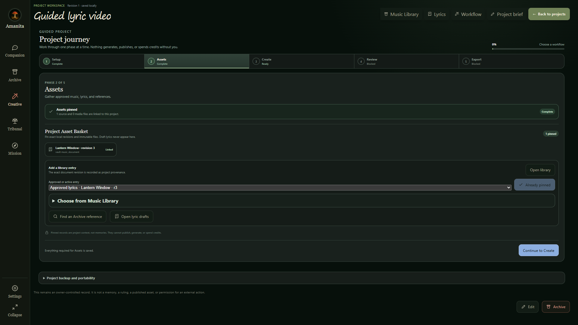 Creative assets — pin an approved source revision