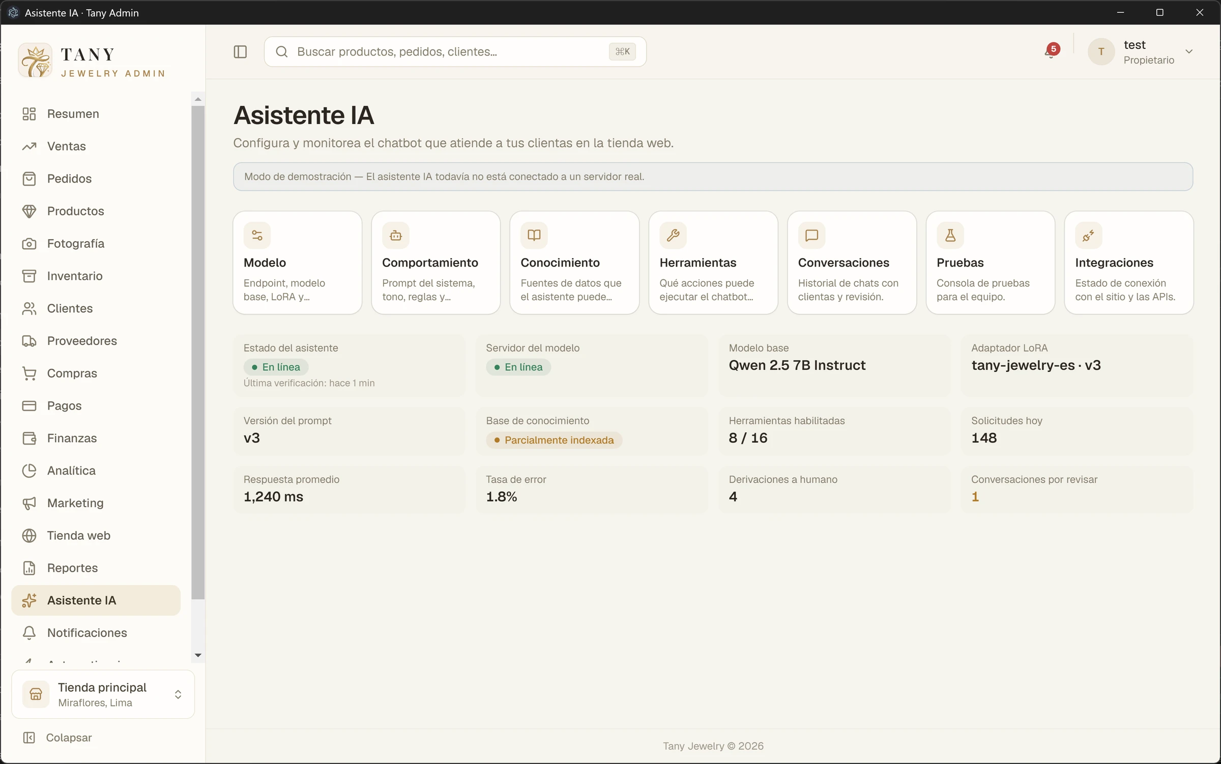 AI assistant configuration — demo mode